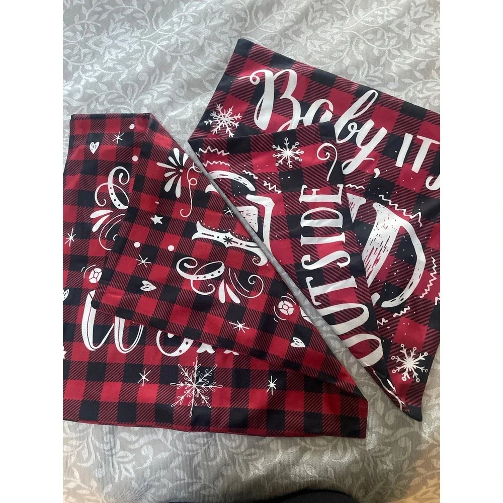 Christmas Buffalo Plaid Pillow Covers Set of 2 Red Black Let It Snow 18x18 (B42)